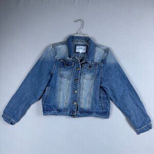 The Style Between Us Cropped Denim Jacket Women Size Large Long Sleeve Blue